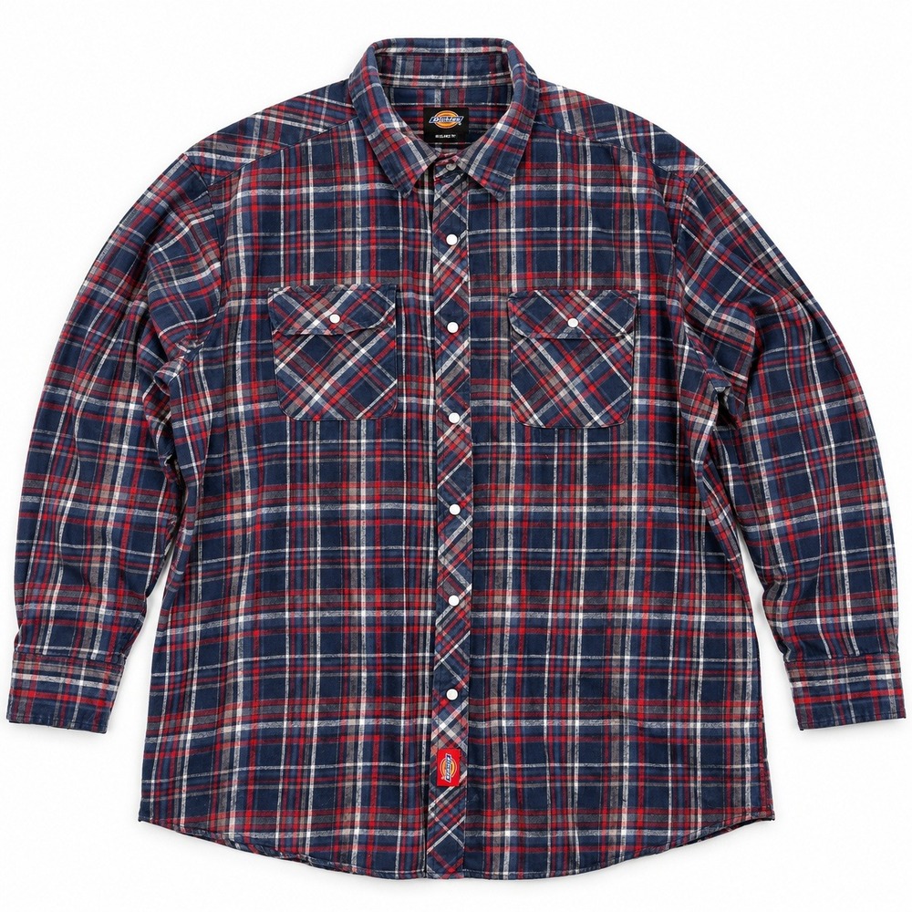 Dickies Plaid Flannel Shirt Mens 2XL Blue Red Long Sleeve Snap Front Cotton